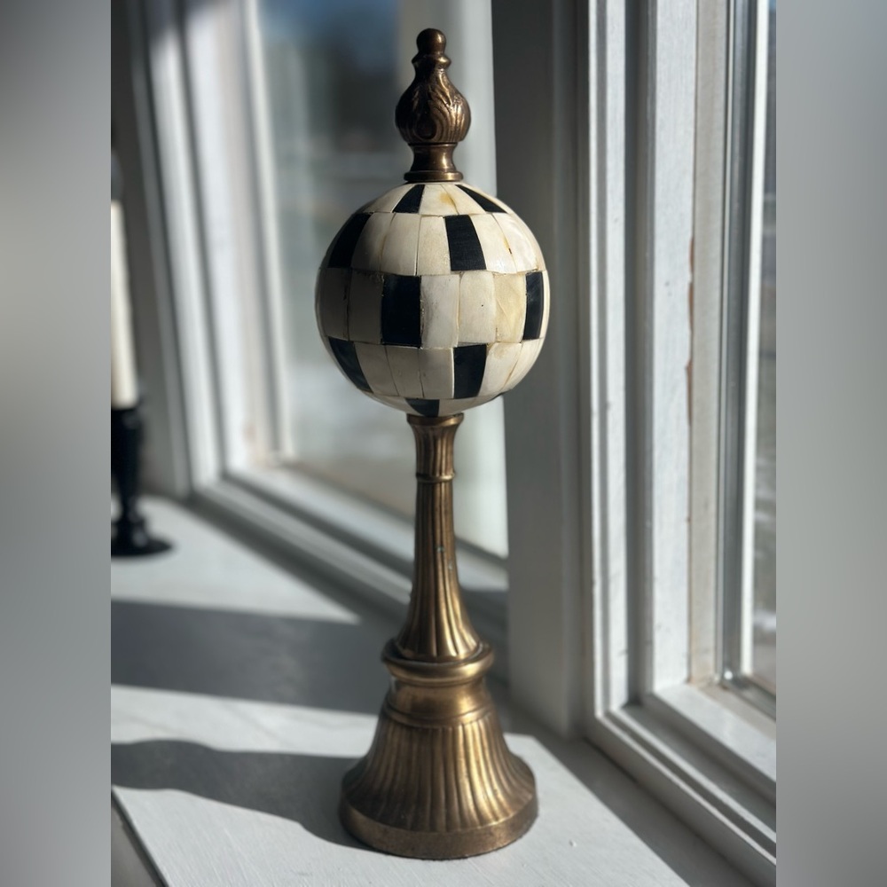 Vintage Black and Cream Checkered Decorative Orb Finial